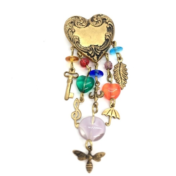 3/$30 VINTAGE HEART BROOCH PIN CHARMS KEY TREBLE CLEF BUMBLE BEE UMBRELLA LEAF - Picture 4 of 11